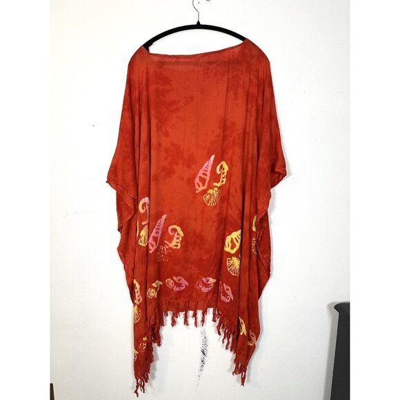 NWT Makai Beach Red One Size Hawaii Poncho Tropical Beach Cover Up Swim Tie Dye - Picture 10 of 12